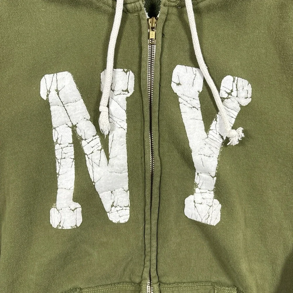 VTG Hollister Hoodie Men Large Olive Green NY Heavyweight Zip Up Sweatshirt Y2K
